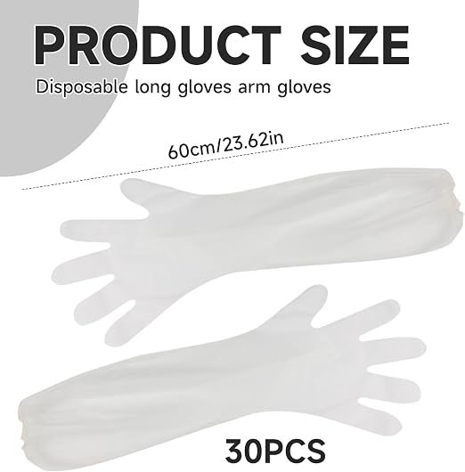 30 Pezzi Guanti Monouso a Braccio Lungo,Guanti USA e Getta,Guanti Monouso Trasparenti,Guanti Lunghi in Plastica Veterinaria