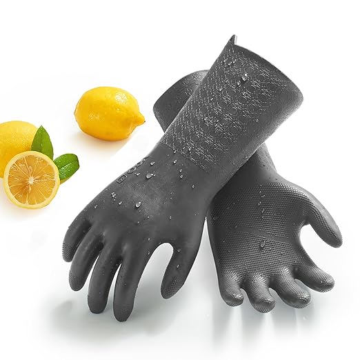 Guanti Lavoro Lunghi con Fodera, no-Allergia senza Lattice per Pulizia Alimentari Domestici Anticalore&Antifreddo da Cucina Bagno Casalinghi Lavapiatti in TPE