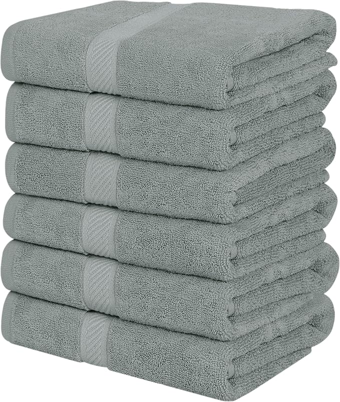 6 Asciugamani di Cotone - (60 x 120 cm), Grigio - Asciugamani per Piscina, Spa e Palestra Asciugamani di Medie Dimensioni, Leggeri e Molto Assorbenti